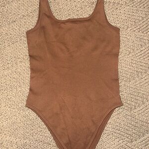 Brown Ribbed Bodysuit